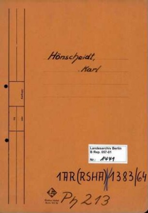 Personenheft Karl Hönscheidt (*26.02.1903), SS-Obersturmbannführer