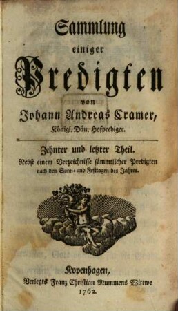 Sammlung einiger Predigten, 10. Nebst einem Verzeichnisse sämmtlicher Predigten nach den Sonn- und Festtagen des Jahres