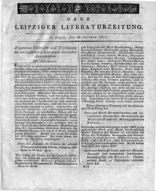 Allgemeine Uebersicht und Würdigung der vorzüglichsten literarisch-kritischen Zeitschriften. IV. Abschnitt.