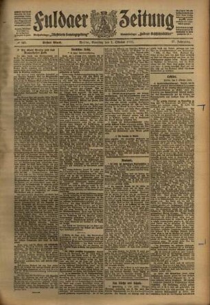 Erste Ausgabe vom Samstag, den 01. Oktober 1910.
