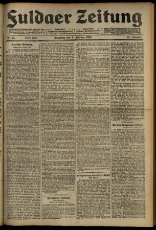 Erste Ausgabe vom Samstag, den 08. Februar 1913.