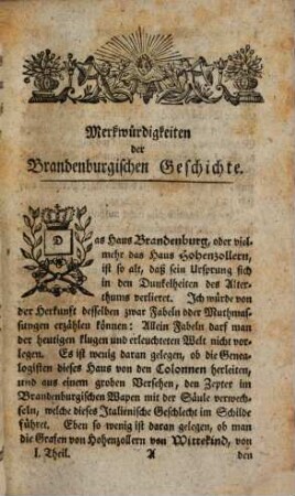 Merkwürdigkeiten zur Erläuterung der Brandenburgischen Geschichte : Aus dem Französischen übersetzt, Erster Theil