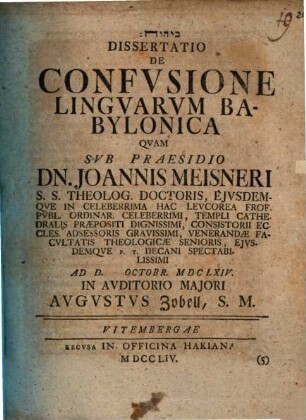 Dissertatio De Confvsione Lingvarvm Babylonica