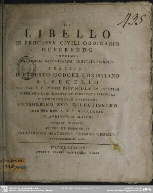 De Libello In Processu Civili Ordinario Offerendo Inprimis Ex Legum Saxonicarum Constitutionibus