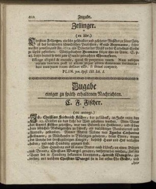 Zugabe einiger zu späth erhaltenen Nachrichten.