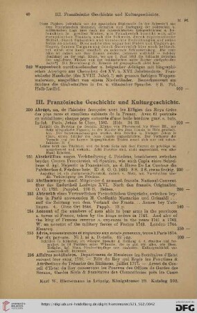 III. Französische Geschichte und Kulturgeschichte (Nr. 250 - 656)