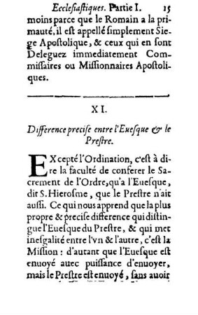 XI. Difference precise entre l'Euesque & le Prestre