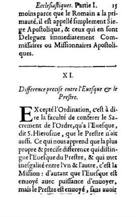 XI. Difference precise entre l'Euesque & le Prestre