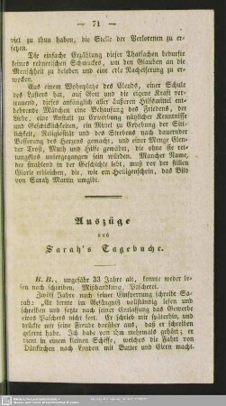 Auszüge aus Sarah's Tagebuche
