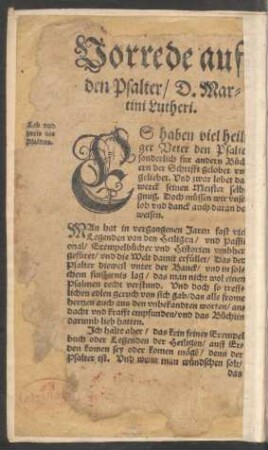 Vorrede auf den Psalter/ D. Martini Lutheri.