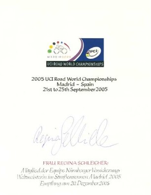 Regina Schleicher, Weltmeisterin Straßenrennen Madrid 2005