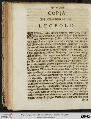 Copia deß kayserlichen Recredivs, Leopold