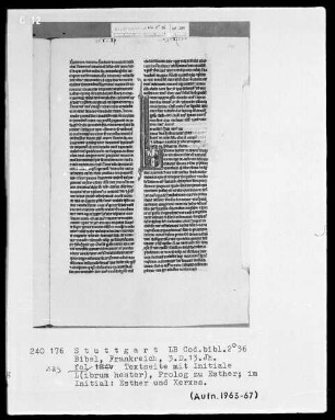 Bibel — Initiale L (ibrum hester), darin Esther vor Ahasver, Folio 189recto