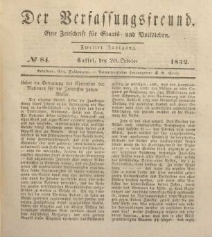 № 84. Cassel, den 20. October 1832.