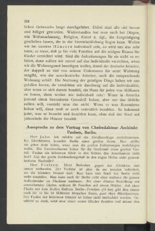 Aussprache zu dem Vortrag von Chefredakteur Architekt Paulsen, Berlin
