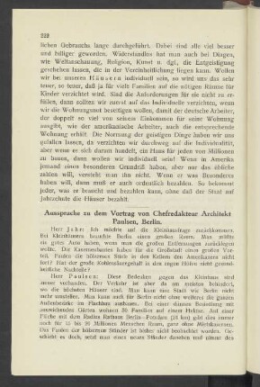 Aussprache zu dem Vortrag von Chefredakteur Architekt Paulsen, Berlin