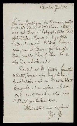 Brief von Jacob Grimm an Dieterichsche Buchhandlung, Göttingen