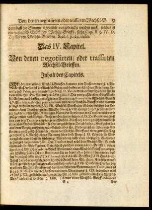 Das IV. Capitel. Von denen negotiirten, oder traffirten Wechsel-Brieffen.