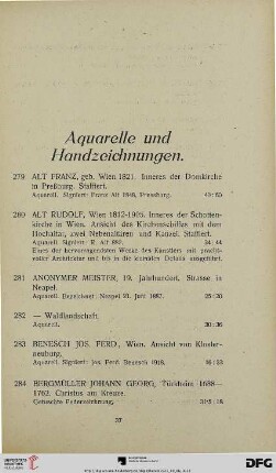 Aquarelle und Handzeichnungen (Nr. 279-373)