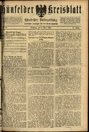 Ausgabe vom Samstag, den 08. April 1922.