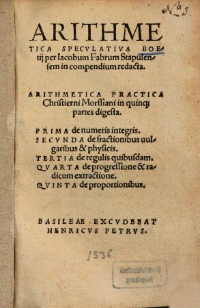 Arithmetica speculativa Boetii