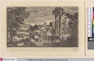 [Waschplatz inmitten von Ruinen; A washing place among ruins outside a town]