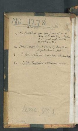 [Handschriftliches Inhaltsverzeichnis des Sammelbandes]