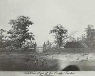 Nördliche Ansicht des Grossen Gartens bey Dresden : Nördliche Ansicht des Grossen Gartens bey Dresden. Stich, koloriert. 1776