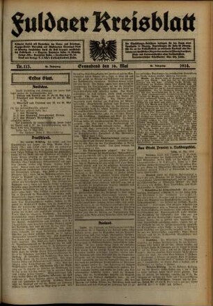 Erste Ausgabe vom Samstag, den 16. Mai 1914.