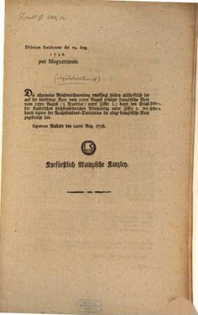 Deputationsbericht vom 24. August 1798 : M. Beyll. ; Dictatum Rat. d. 29. Aug. 1798