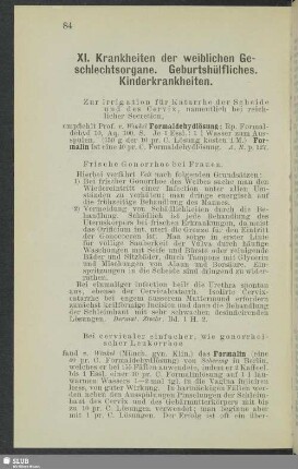 XI. Krankheiten der weiblichen Geschlechtsorgane. Geburtshülfliches. Kinderkrankheiten