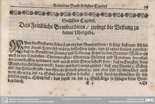Sechstes Capitel. Das Feindliche Bombardiren/ zwingt die Vestung zu keiner Ubergabe.