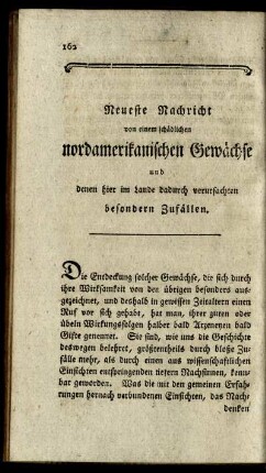 Neueste Nachricht von einem schädlichen nordamerikanischen Gewächse und denen hier im Lande dadurch verursachten besondern Zufällen.