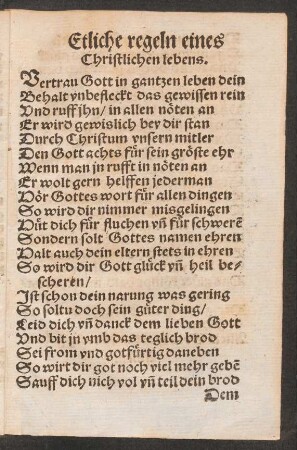 Etliche regeln eines Christlichen lebens.