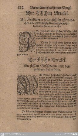 Der XXXIIII. Artickel. Die Geschworne sollen sich/ im Freymachen/ unvorweißlich halten/ auch ohn Erlaubnis von hinnen nit arbeisen.