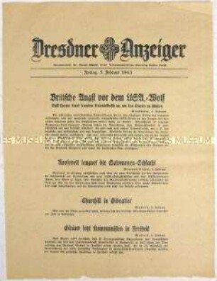 Nachrichtenblatt "Dresdner Anzeiger" u.a. zum amerikanisch-britischen Verhältnis
