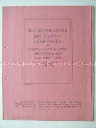 Delegiertenmappe des Bezirksparteitages der KPD von Groß-Berlin (ohne Inhalt)