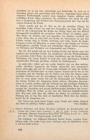 498-499 [Rezension] Lehrbuch des Kirchenrechts