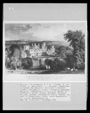 Wanderungen im Norden von England, Band 1 — Bildseite gegenüber Seite 20 — Ravensworth Castle, Durham. The seat of Thomas-Henry Liddel, Baron Ravensworth.