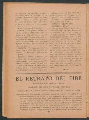 El Retrato del Pibe : Entremés orillero en verso. - Original de José González Castillo