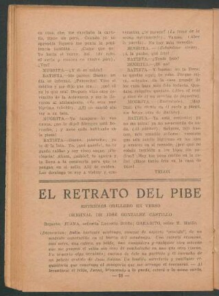 El Retrato del Pibe : Entremés orillero en verso. - Original de José González Castillo