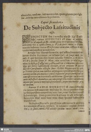 Caput secundum. De Subiecto Lassitudinis agit