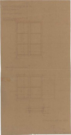 Fischer, Theodor; München - Freimann; Ledigenheim - Fenster (Grundriss, Ansichten)