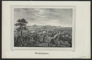 Ansicht von Großschönau, Lithographie, 1835 : Großschönau. - [Dresden] : [Pietzsch] , [1835]. - 1 Kunstblatt : Lithogr. ; 18 x 12 cm