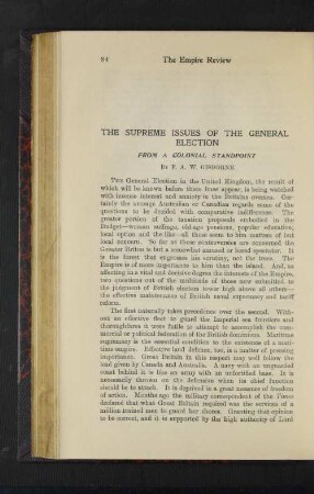 The Supreme Issues of the General Election