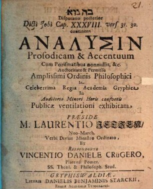 Diss. poster. continens analysin prosodicam et accentuum