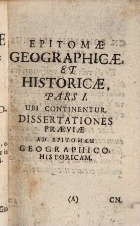 De duplici viventium terra dissertatio paradoxica : Magni Operis, quod inscribitur Epitoma Geographico-Historica, Apospasmation