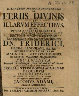 Disputatio iuridica inauguralis de feriis divinis et illarum effectibus