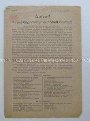 Flugblatt mit einem Aufruf verschiedener Vereine zu Spenden für die Frontsoldaten