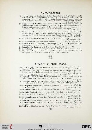 Arbeiten in Holz; Möbel (Nr. 193-278)